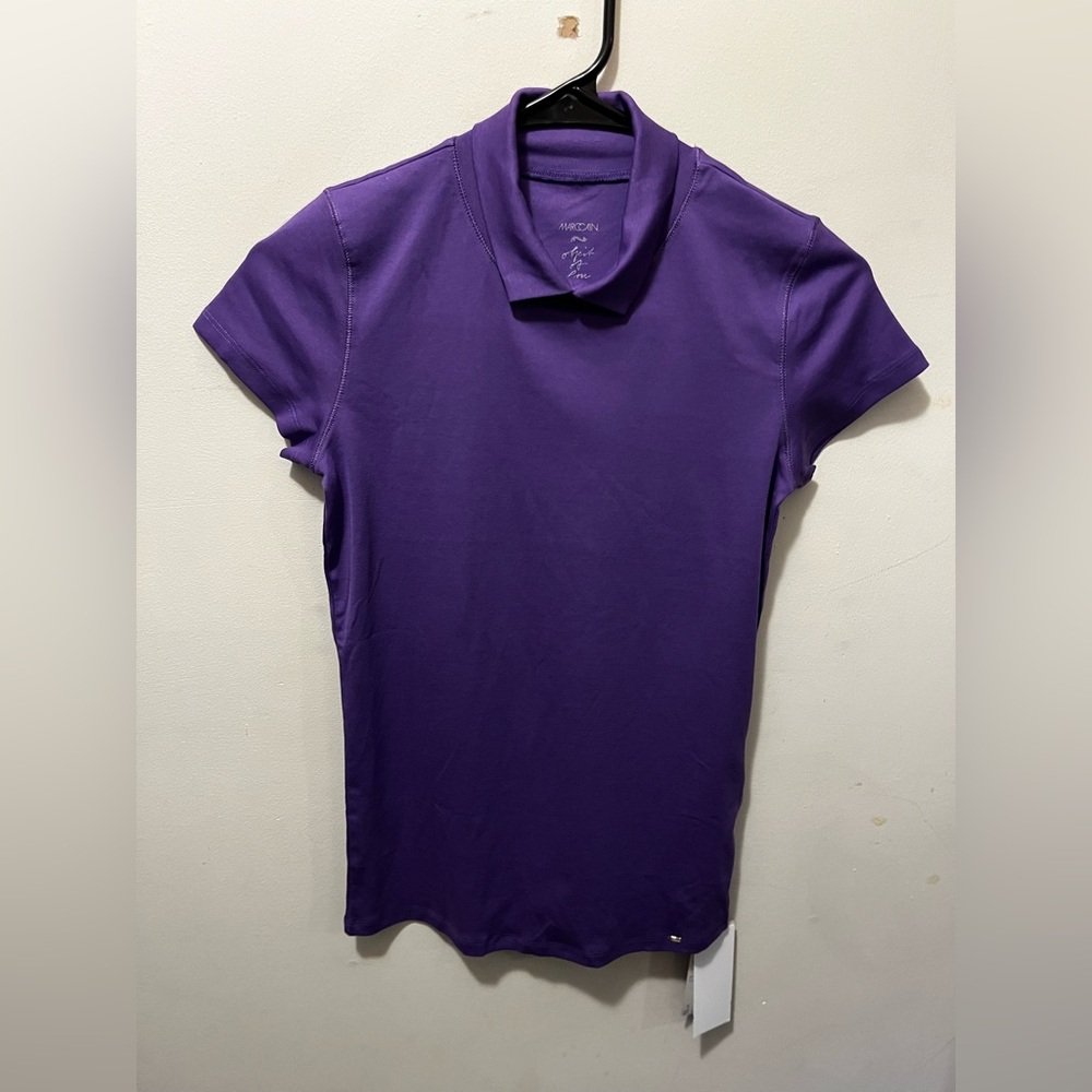 NWT Marc Cain collar soft short sleeve t purple sz 4